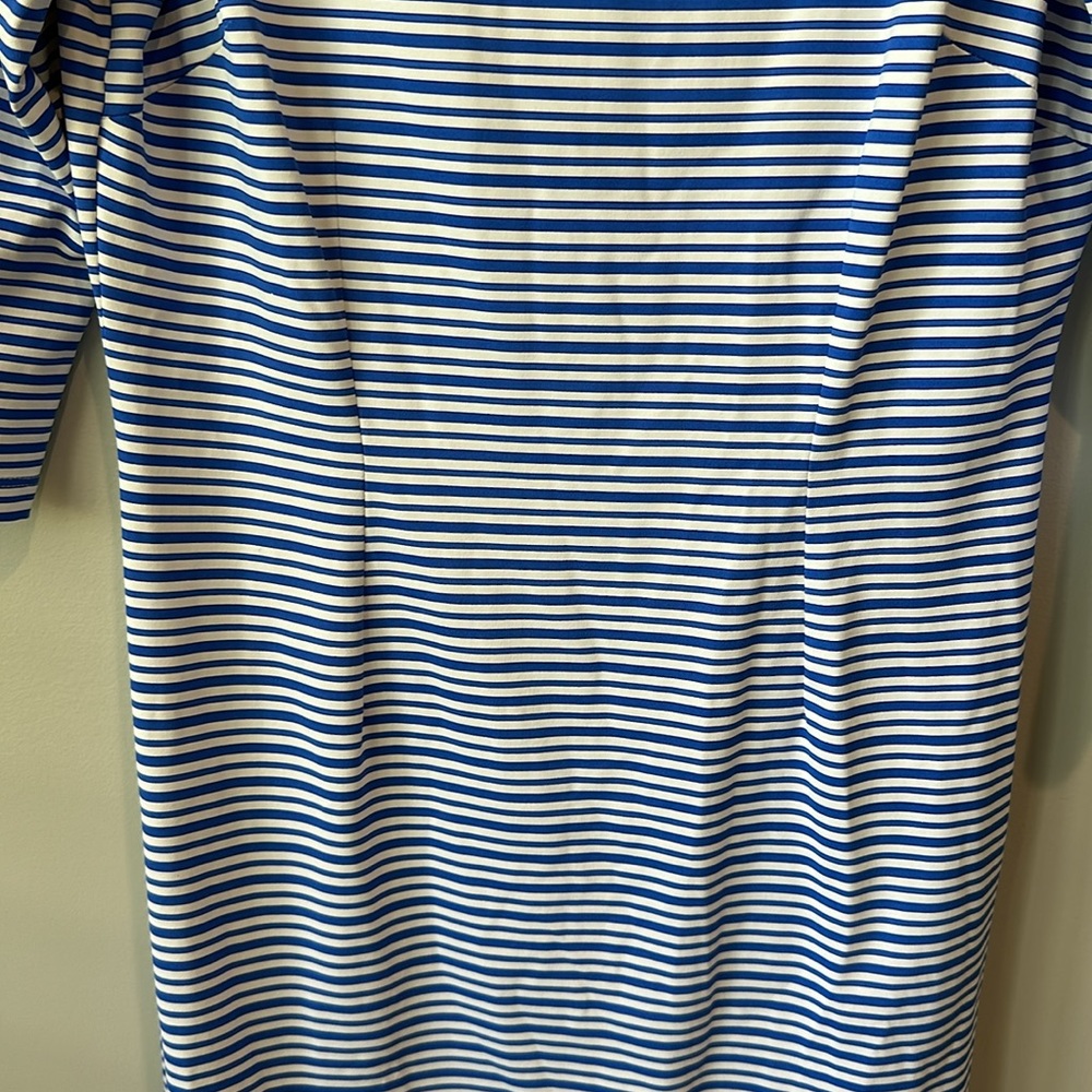 J McLaughlin Stretchy Striped Blue and White boatneck  Dress M - Picture 6 of 9